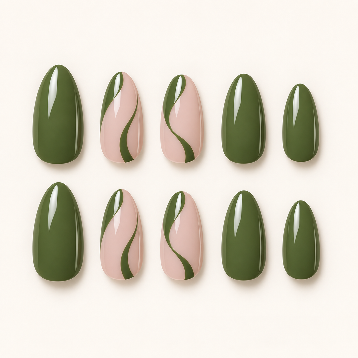 Olive Flow – Press-On Nails Vert Olive & Nude