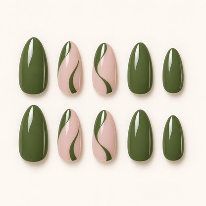 Olive Flow – Press-On Nails Vert Olive & Nude